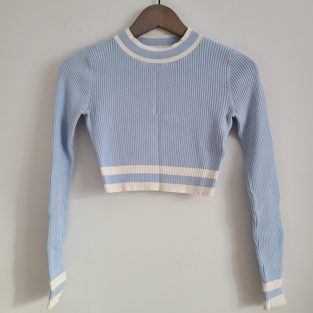 H&M Light Blue Ribbed Crop Top Size S